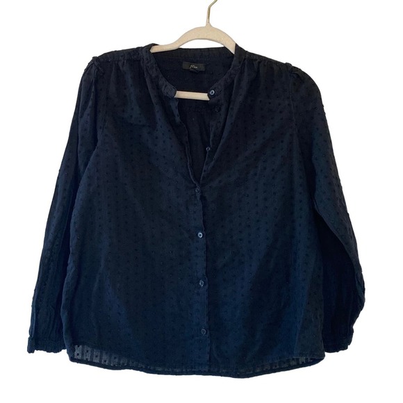 J. Crew Clip Dot Long Sleeve Button Down Blouse Size M Black - Picture 1 of 5